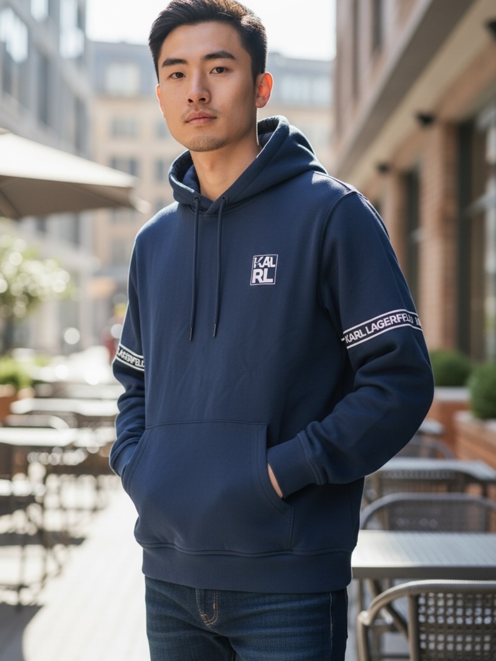 Karl Lagerfeld Men's Blue Logo Pullover Hoodie M